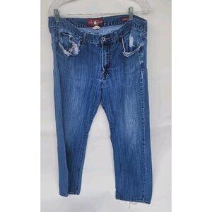 Lucky Brand Mens Distressed Blue Jeans 36x32 Straight Fit Medium Wash Denim